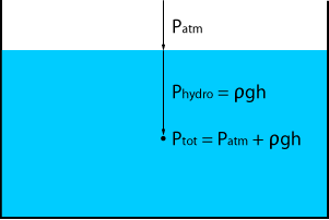 total pressure at a depth below the surface of a liquid